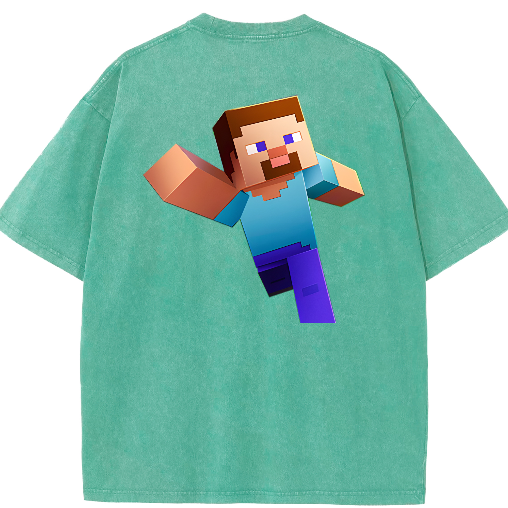 （画像用） マインクラフト ブロックの世界 Minecraft MC Block world 綿100% ヴィンテージ風 半袖Tシャツ（背面プリント）